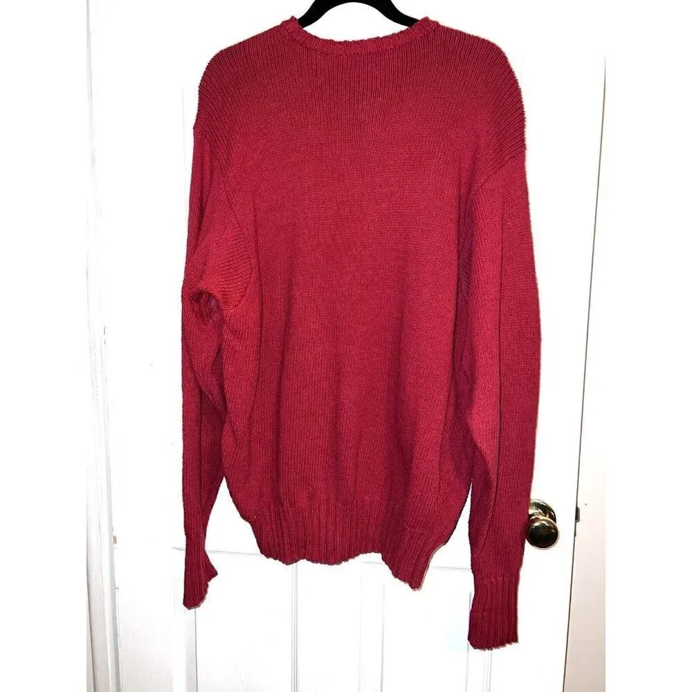 Vintage POLO RALPH LAUREN Mens Pullover Sweater Red Knit Crewneck Cotton Pony XL